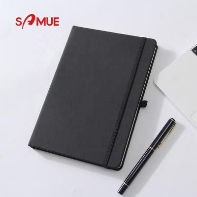 China Custom Logo Hardcover Page Design PU Print Leather Notebook A5 Black Hard Cover 80 Sheets for sale