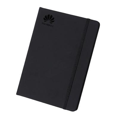 China A5 Hardcover Black PU Notepad Leather Journal Notebook with Elastic Band Strap for sale