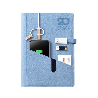 China Hot seller A5 azure leather hardcover book filler notebook with 8000 mAh powerbank and 16G USB flash drive for sale