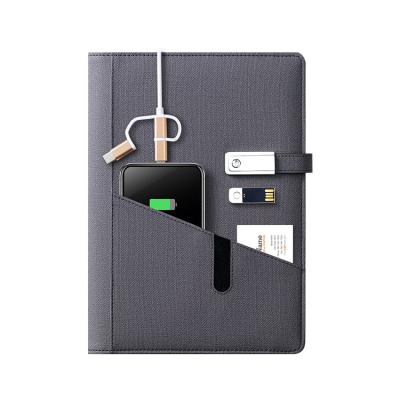 China Custom Black Leather Filler A5 Hardcover Notebook with 8000 mAh Powerbank and 16G USB Flash Drive for sale