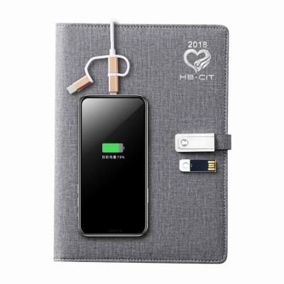 China Custom Gray Leather Hardcover Filler A5 Notebook with 8000 mAh Powerbank and 16G USB Flash Drive for sale