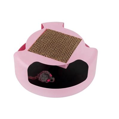 China Stimulate Playtime Wholesale New Design 2 in 1 Cat Mouse Toy Interactive Toys Cat Puzzle Turntable Scratch Board for Indoor Cats for sale