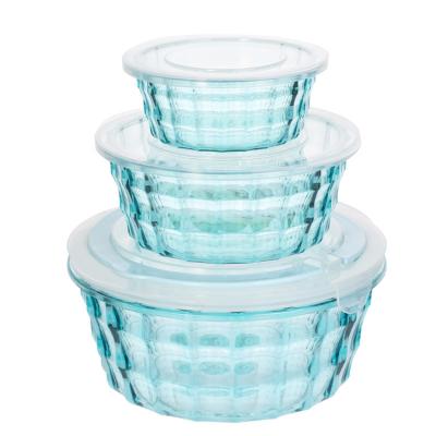 China High Quality Freshness Preservation Crystal Salad Bowl Plastic Refrigerator Food Crisper Set Round Fruit And Vegetable Storage Containers With Handle for sale