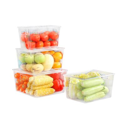 China Freshness Preservation Transparent PET Storage Boxes BPA Free Trapezium Plastic Desk Inverted Snacks Drinks Fruit Fridge Organizers for sale