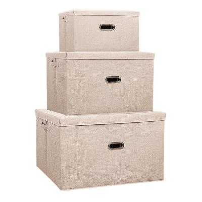 China Large Viable Foldable Storage Box Organizer With Double Handle Cotton And Canvas Cloth Household Toy Storage Containers Bins for sale