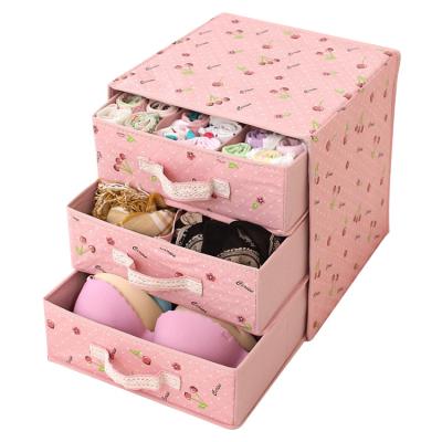 China French Country Foldable 3 Layers Store Underwear Storage Box 3 Drawer Cloth Shackles Scarves Ornaments Hairpin Accessories Organizer for sale