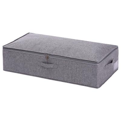 China Collapsible Folding Underbed Storage Box with Washable PP Board and Clear Label Slit Waterproof Faux Cotton Canvas Fabric Clothes Comforter Bag for sale