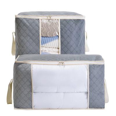 China Eco-Friendly Bamboo Charcoal Folding Cloth Comforter Storage Bags With Zipper Large Transparent Visual Window Wardrobe Clothes Organizer Bag for sale