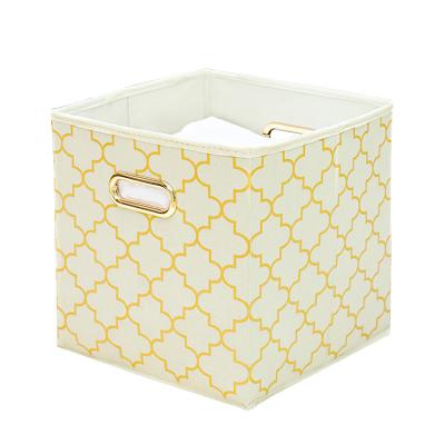 China Viable Household Storage Boxes Children's Toys Nonwoven Sundries Book Clothing Organization Containers With Gold Plated Metal Handle for sale