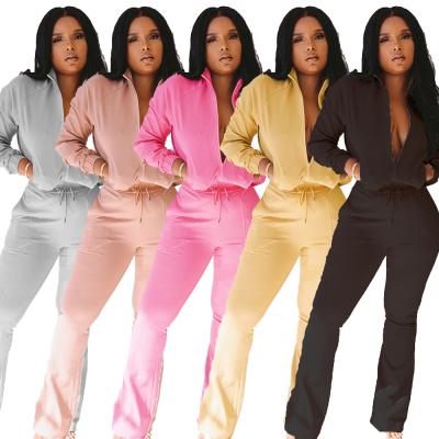 China Anti-pilling 2021 Wholesale Casual Lady Zipper Solid Color Tracksuit Winter 2 PCs Plus Size Women Two Piece Set for sale