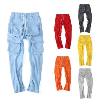 China Custom Anti-Wrinkle Mens Track Pants Pocket Man Stacked Jogger Cargo Stacked Sweatpants Mens for sale