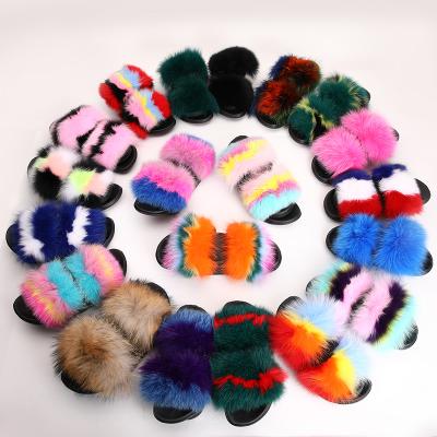 China Lightweight fur slippers ladies freeze bags and slides natural faux fur women slippers color soft fur sandals for sale