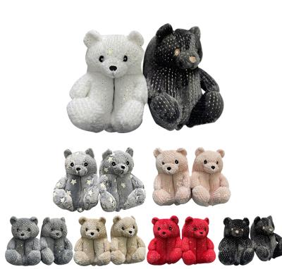 China Fashion trend teddy bear slippers 2021 new arrivals women teddy bear fuzzy home slippers for sale