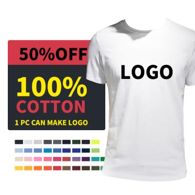 China wholesale 100% cotton custom print Anti-wrinkle men's T-shirt 2021 printed simple white and color men's o-neck for sale