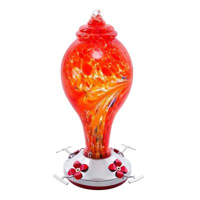 China Outside Stocked Decorative Hummingbird Feeders Hand Blown Glass Red Glass Bird Feeder for sale