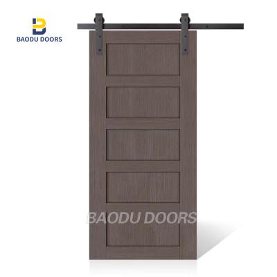 China Decoration Baodu Design Traditional Soundproof Solid Wood Door Home Hotel Barn Door For House for sale