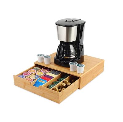 China Coffee Machine Bamboo K-Cup Capsule Pod Holder Stand Viable Wood Plant Coffee Drawer Storage Organizer Stand for sale