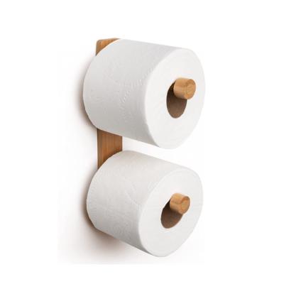 China Wholesale Custom Sustainable Wall Mount Eco-Friendly Vertical Double Mount Natural Bamboo Toilet Paper Holder for sale