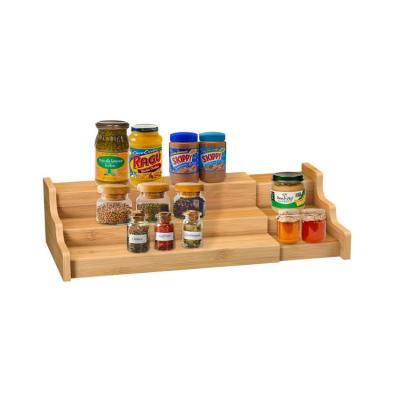 China Eco-Friendly Sustainable Wholesale Bamboo Wooden Organizer 3 Tier Kitchen Grade Bamboo Spice Rack for sale