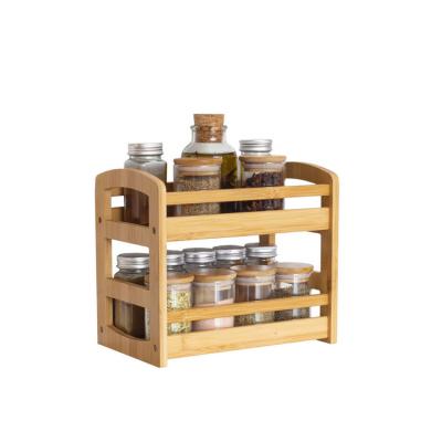 China Hot Selling Viable 2 Layers Retro Quality Multifunctional Durable Brown Kitchen Spice Rack for sale