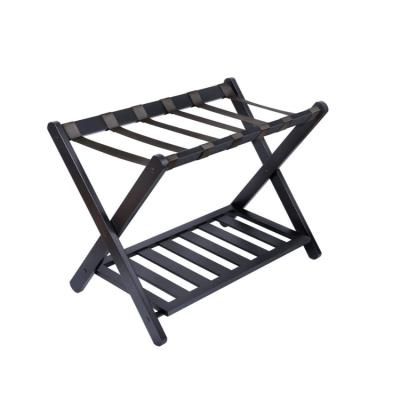 China Modern Wholesale Custom Solid Wood No Need Install Hard Bamboo Wooden Luggage Rack Folding Hotel With Shelf for sale