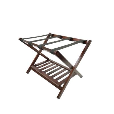 China Factory direct modern eco-friendly walnut hotel folding durable luggage rack with shoe shelf for sale