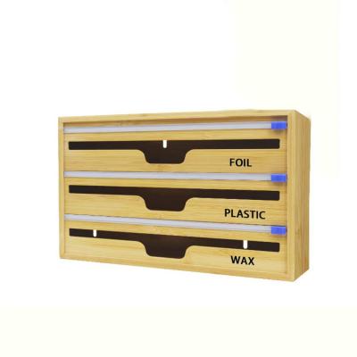 China Sustainable Wholesale Kitchen Tools Bamboo Wood Foil Dispenser Plastics Bag Storage Ziplock Organizer for sale