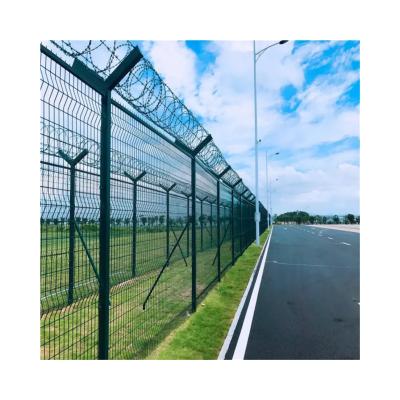 China Green Security Protection Fence with 3d Curved Wire Mesh Panel and Razor Barbed Wire for sale