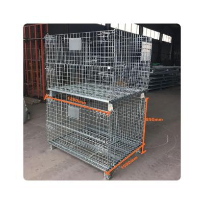 China wire diameter 6.0mm Heavy duty stackable folding lockable metal steel storage wire mesh container for sale