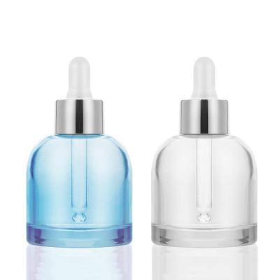 China Cosmetic Custom Design Luxury 30ml Essential Oil Serum Round Dropper Glass Bottle for sale