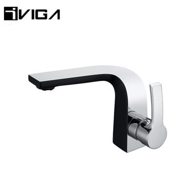 China Modern Single Handle Bathroom Sink Mixer Tap Brass Black And Chrome Plated Basin Faucet for sale