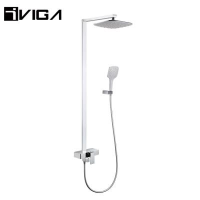 China With Slide Bar Bathroom Shower Mixer Set Bath Hand Held Brass Mixer Shower Head Rain Shower Wall Mounted Shower Column Set for sale