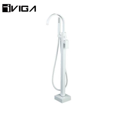 China With Slide Bar Custom Hot Selling Floormount Bathroom White Freestanding Bathtub Faucet for sale