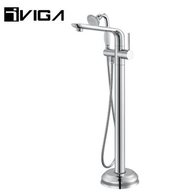 China Zinc Alloy Material Floor Stand Faucets Shower Sets Single Handle Floor Standing Bathroom Faucet for sale