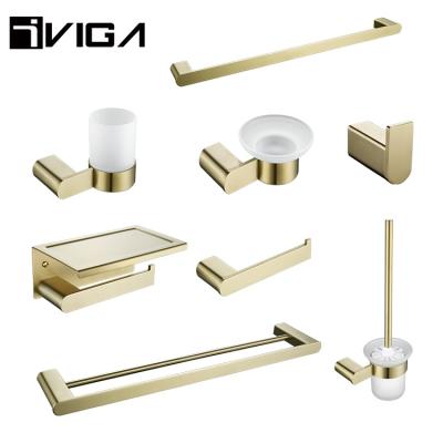 China Viable Wholesale Hotel Stainless Steel Toilet Paper Holder Towel Rack Toilet Gold Bathroom Accessory Set Bathroom Fittings for sale