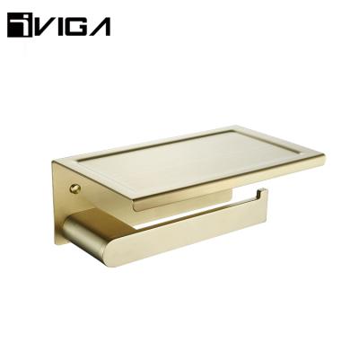 China High Bathroom Accessories Modern Shiny Gold Brushed Cell Phone Shelf 304 Stainless Steel Toilet Paper Holder for sale