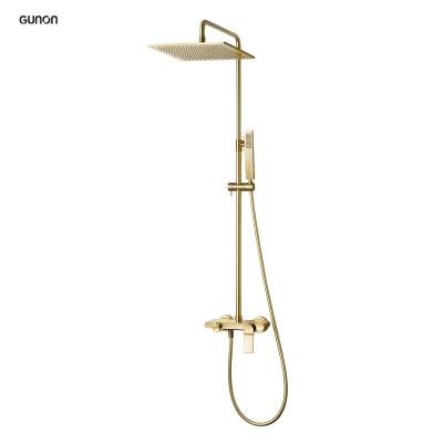 China With Modern High End Sliding Bar Hotel Engineering Brushed Gold Wall Mounted Bathroom Shower Set for sale