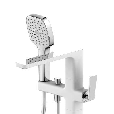 China Without White Floor Standing Free Standing Tub Slide Bar Chrome Color Bathtub Mixer Tap Free Standing Double Tap for sale