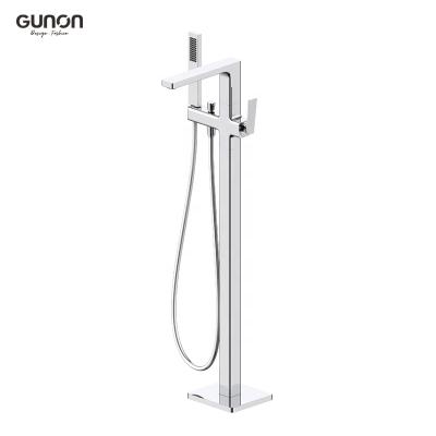 China Without Slide Bar Modern Bathroom Floor Standing Bathtub Faucet 2 Way Mixer Tap With Hand Shower for sale