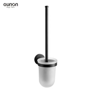 China Contemporary Round Black Mat Toilet Brush Holder Set Viable New Design for sale