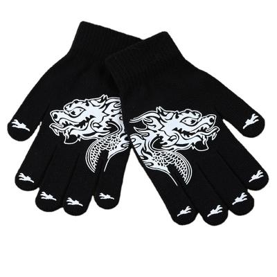 China Halloween Adult Halloween Ghost Skull Claw Offset Printing Single Fluorescent Luminous Mittens Warm Knitted Outdoor Riding Mittens for sale