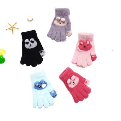 China Jacquard super soft plush fuzzy warm cute mitten for girl and boy 3D cartoon rabbit ear design winter mitten for kid for sale