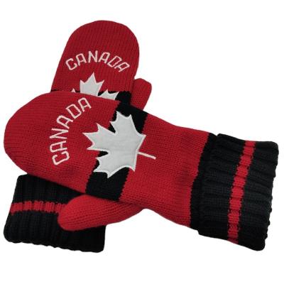 China Custom Embroidered Warm Red Maple Leaf Warm Mittens for sale