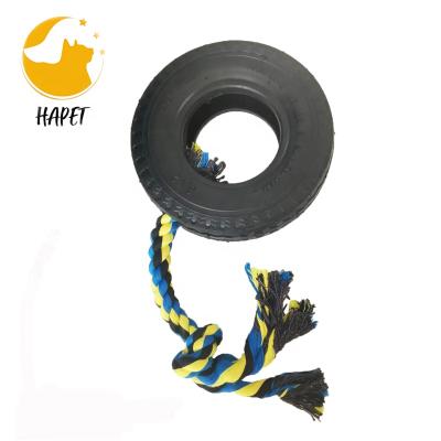 China Best Selling Viable Pet Amazon Interactive Toy Tire Shaped Rubber Teeth Cleaning Chew Toy Cotton Rope Toy for sale