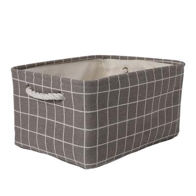 China Viable Rectangular Organizer Storage Bins Plaid Fabric Storage Basket with Cotton Handles for Stuff Storage for sale