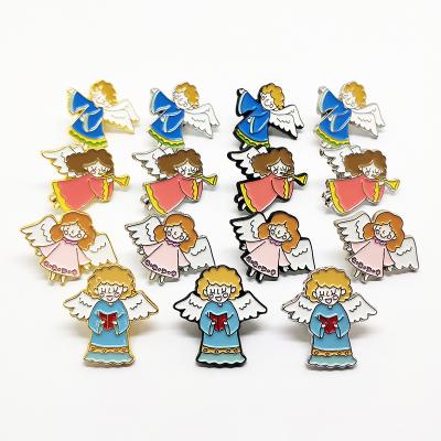 China Cute Europe Christmas Celebration Customize Angel Brooch Custom Blank Metal Enamel Badge Lapel Pin for sale