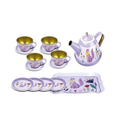 China Metal tinplate kitchen tea set toy alloy kitchen set toys for children family tinplate fruit tea set for sale