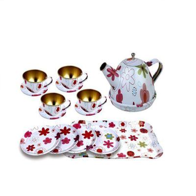 China Metal Wooden Donut Tools Kitchen Metal S/S Toys Plastic Toy Pretend Family Tinplate Fruit Tea Set for sale