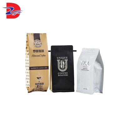 China Food Packaging Custom Printed Flat Bottom Black Aluminum Foil Laminating Plastic Pouch Holder Up Food Packaging Bag Coffee Bean Bag With Valve for sale