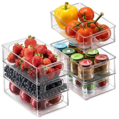 China Freshness Preservation 6 Pack Kitchen Goods BPA Free Stackable Refrigerator Pantry Bin Fridge Storage Plastic Clear Organizer with Handle for sale